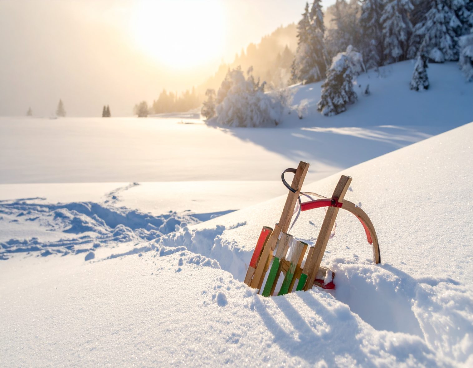 Eine Rodel - Schlitten - im Winter